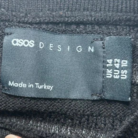 ASOS‎ Design Black Sweater Sheer Stripes 10 Long Sleeve Crew Neck Flared Sleeves - Picture 4 of 7